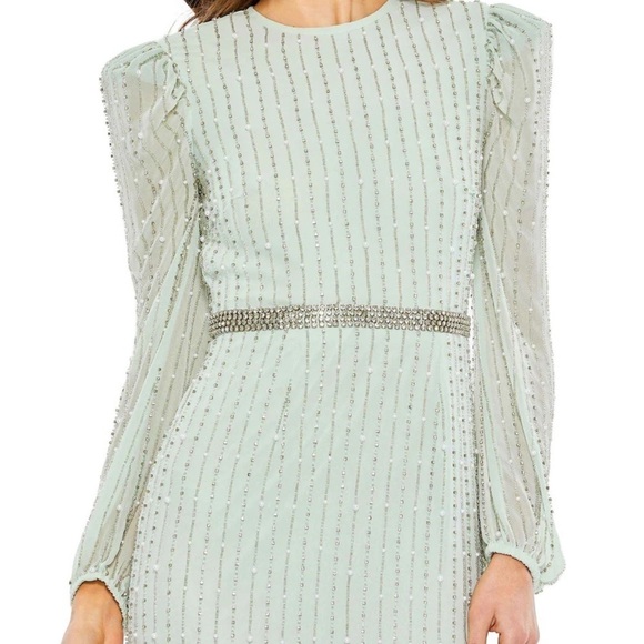 Mac Duggal 93622 NWT LONG SLEEVE PUFF SLEEVE BEADED MIDI DRESS - Picture 3 of 9